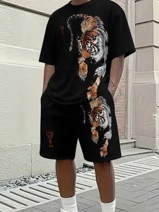 Men's 3D Digital Print Two-Piece Set Outfit, 2pcs Trendy Fashion, Retro Casual Style, Breathable Sportswear, Perfect Holiday Gift