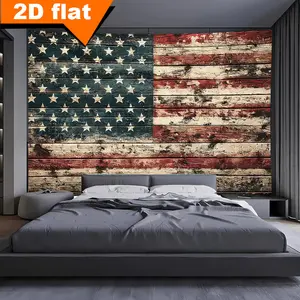 1-Piece Polyester 2D Flat Print Vintage US American Flag Banner Backdrop, Rustic Wood & Cartoon Pattern Wall Decor for Living Room, No-Electricity Home Supplies Tapestry bedroom decor cool stuff for room chill room accessories