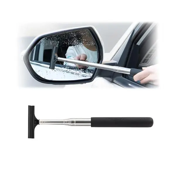 Universal Fit Retractable Side Mirror Squeegee - Stainless Steel Telescopic Collapsible Rearview Mirror Wiper, Car Exterior Accessory for Rainy & Foggy Weather Window Cleaning, Mirror Wiping