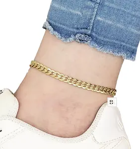 BA UNIQUE FASHION Frost Effect Concave Cuban Chain 9" 10" 11" 12" Anklet Ankle Bracelet 14K Electro Gold Plated Made in Korea