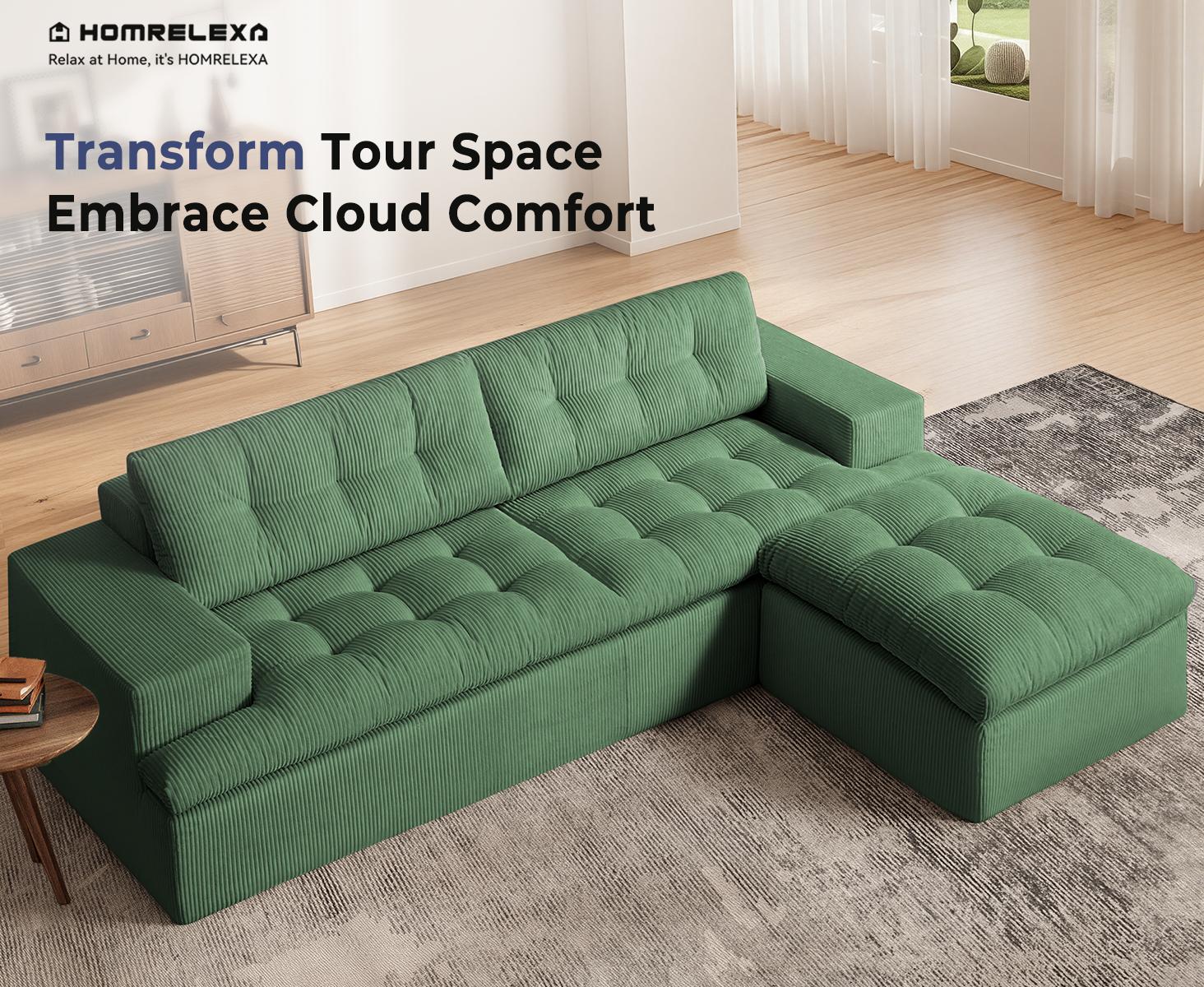 85" L-Shaped Modular Sectional Sofa with Movable Ottoman, Tool-Free Setup, Soft Corduroy, Two-Layer Cloud Cushion, Deep Seat & Supportive Foam for Living Room Apartment