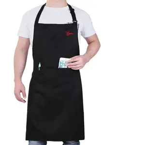 Adjustable Waterproof Oil-Resistant Embroidered Polyester Easy Cleaning Apron with Pockets, Unisex Kitchen Essential for Cooking and Grilling