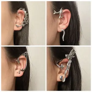 Gothic Earrings Retro Elf Wing Ear Clips for Women Dark Style Punk Style Demon Ear Cuff Dragon Earrings