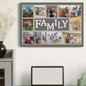 Custom Photo Collage Framed Framed Canvas Print - Personalized Wall Art with Wrapped Framed Framed Canvas Frame, Upload Your Family/Couple/Parents Photos, Modern Simple Home Decor for Living Room, Bedroom, Offi, Fathers's Day, Independence Day, Juneteenth