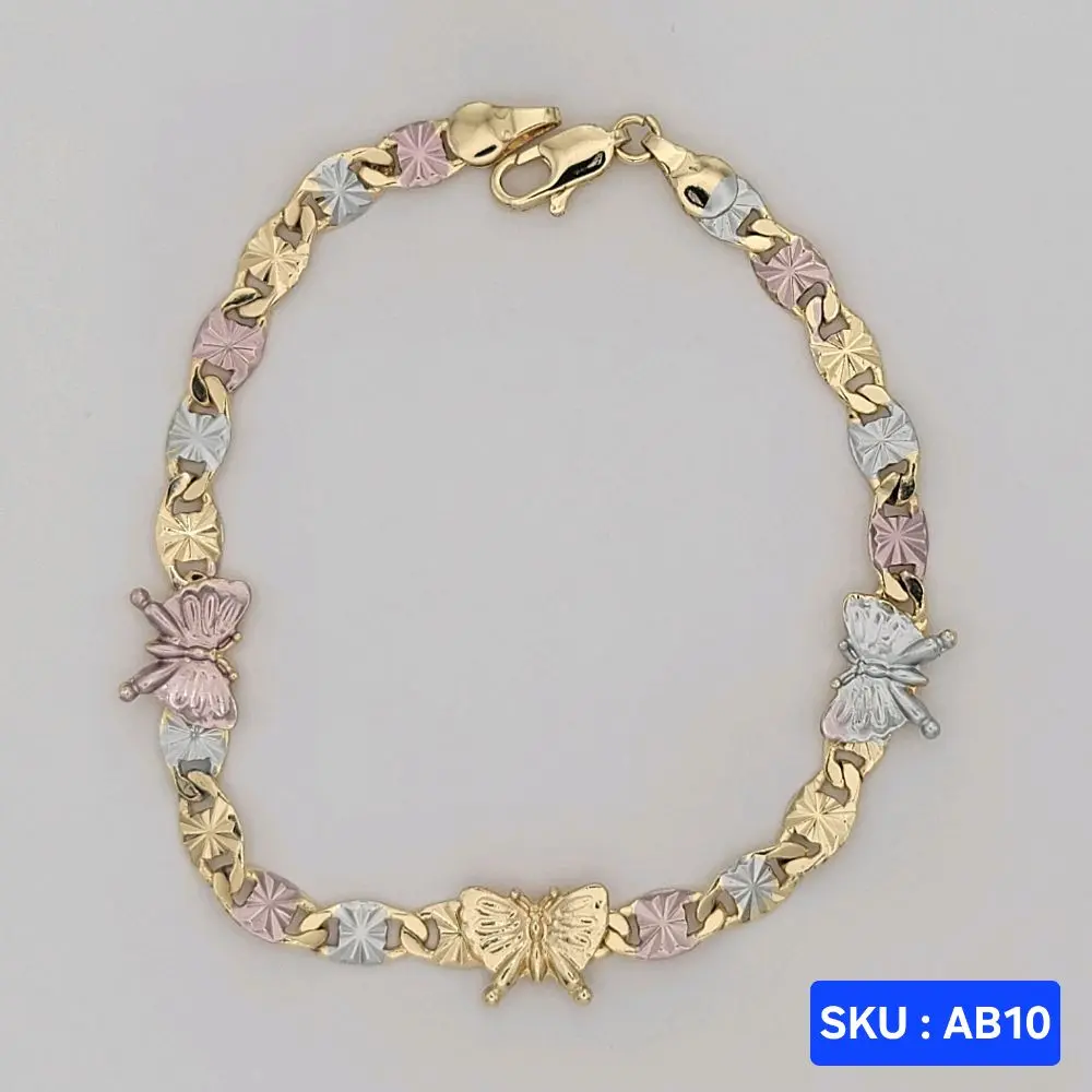 Elegant Gold Laminated Butterfly Bracelet 3 color 8 Inches Stylish 5 Millimeters Bracelet adult size laminated gold Finish SKU AB10