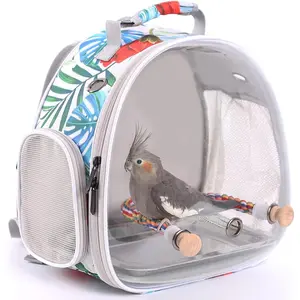 Portable Multi-Colored Bird Travel Carrier Backpack with Rope Perch