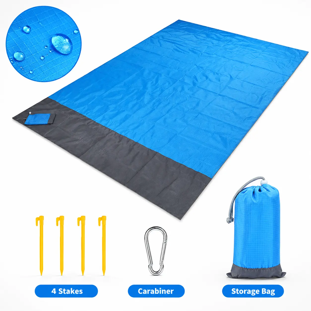 Sand Free Beach Blanket, Extra Large 78.7" x 82.7" Lightweight Sandproof Beach Mat with 4 Stakes & Pocket, Portable Sandless Beach Blanket for Family, Picnic, Camping, Travel & Outdoor Use