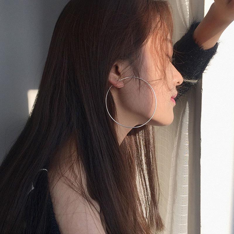 925 Sterling Silver Large Hoop Earrings, Minimalist Thin Wire Silver Hoops, Hypoallergenic Earrings for Women, Classic Big Circle Earrings,Aesthetic Statement Hoops, Tarnish-Resistant, Suitable for Sensitive Ears, Perfect for Casual, Party,