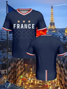 Men's Football Jersey Soccer Shirt with French Elements Print 2026 Design, Breathable Quick-Dry Fabric, Ideal for Outdoor Training and Sporty Style