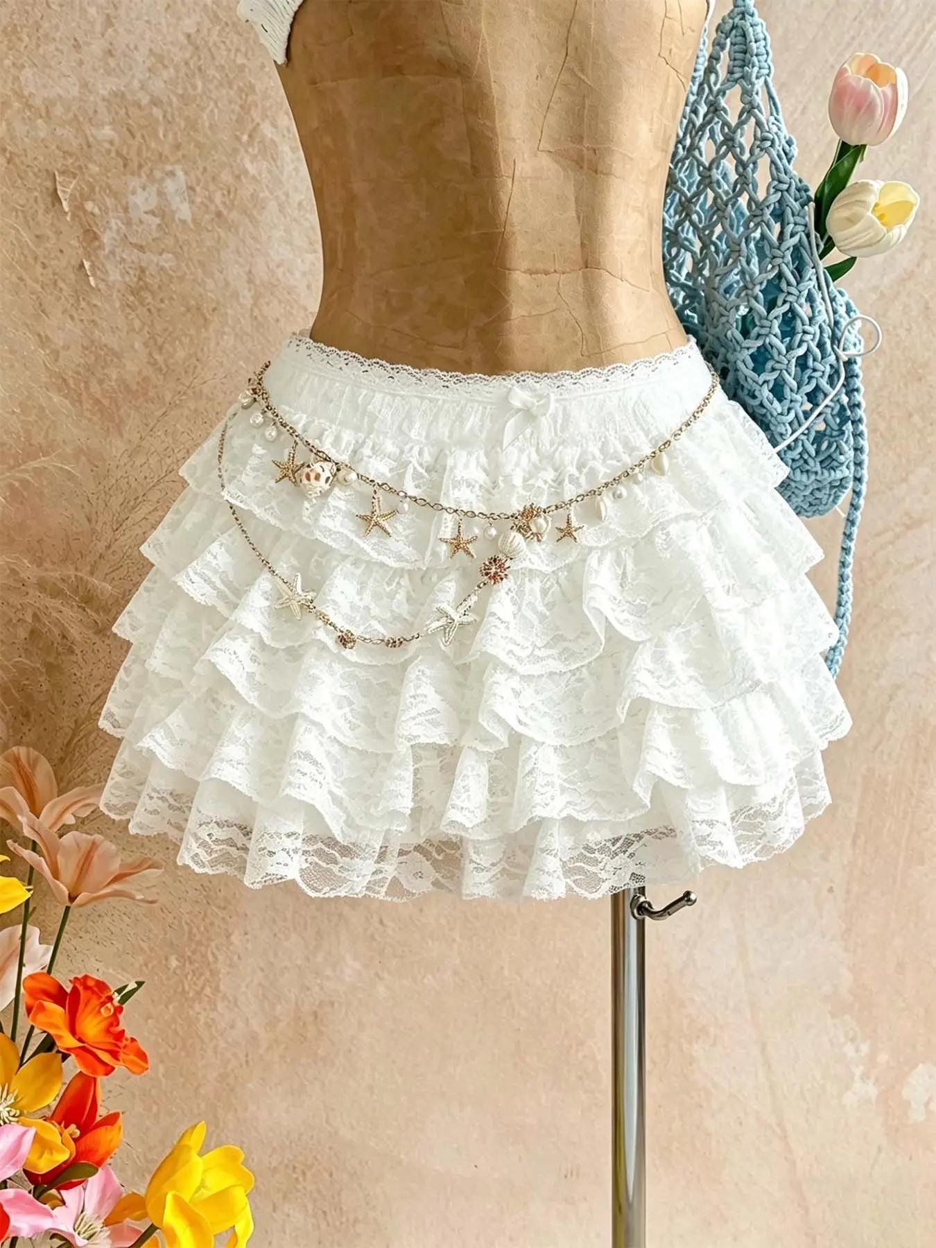TikTok's popular Y2K lace layered mini skirt - white pleated layered short skirt with flowing Fairycore aesthetics, suitable for date nights and daily cute clothing Women Tiered layer skirt
