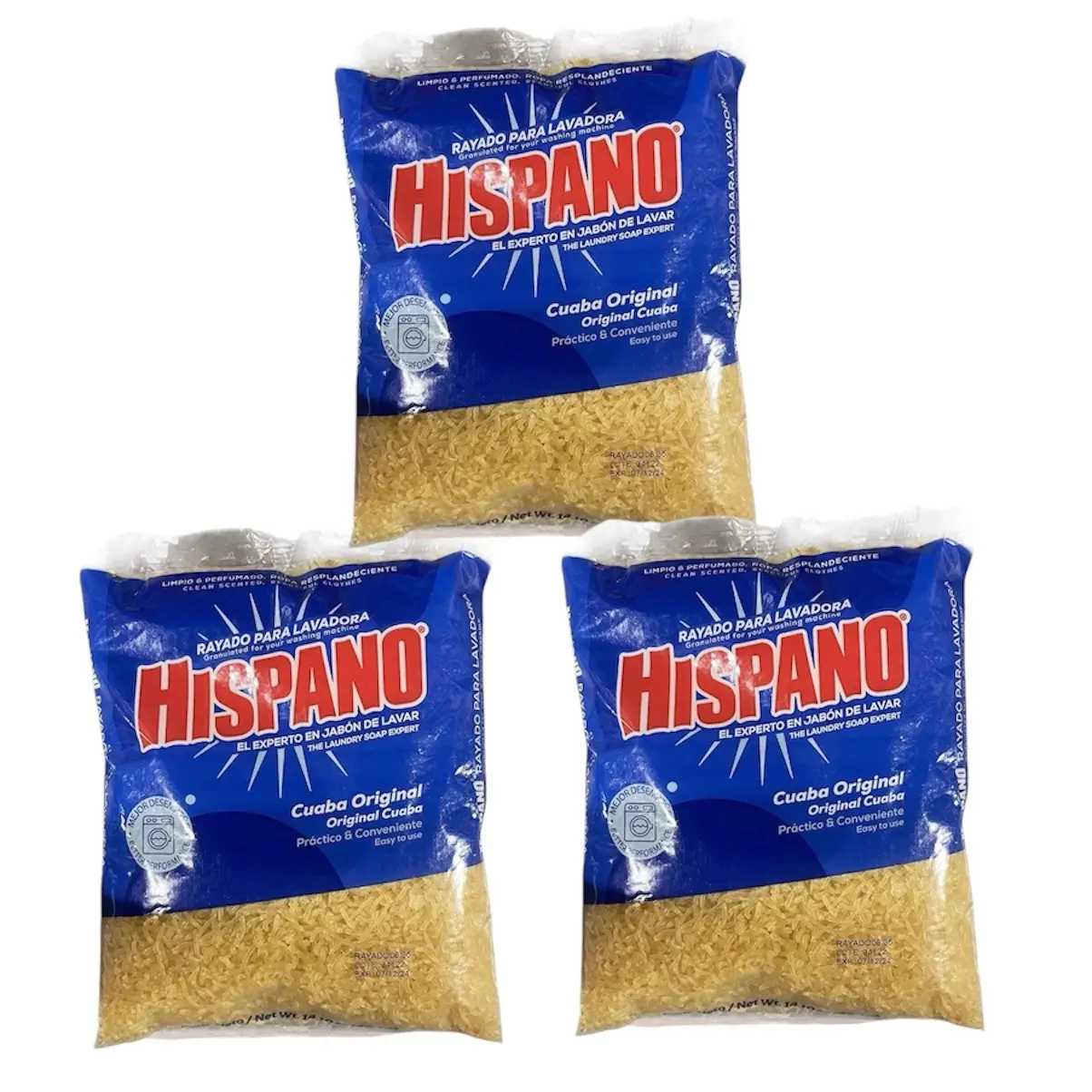 Hispano Shredded Laundry Soap, 14.01 oz – Pure Soap Grated Flakes for Bright Whites, Heavy Stains, and Deep Cleaning Household Detergent (400g) Pack of 3