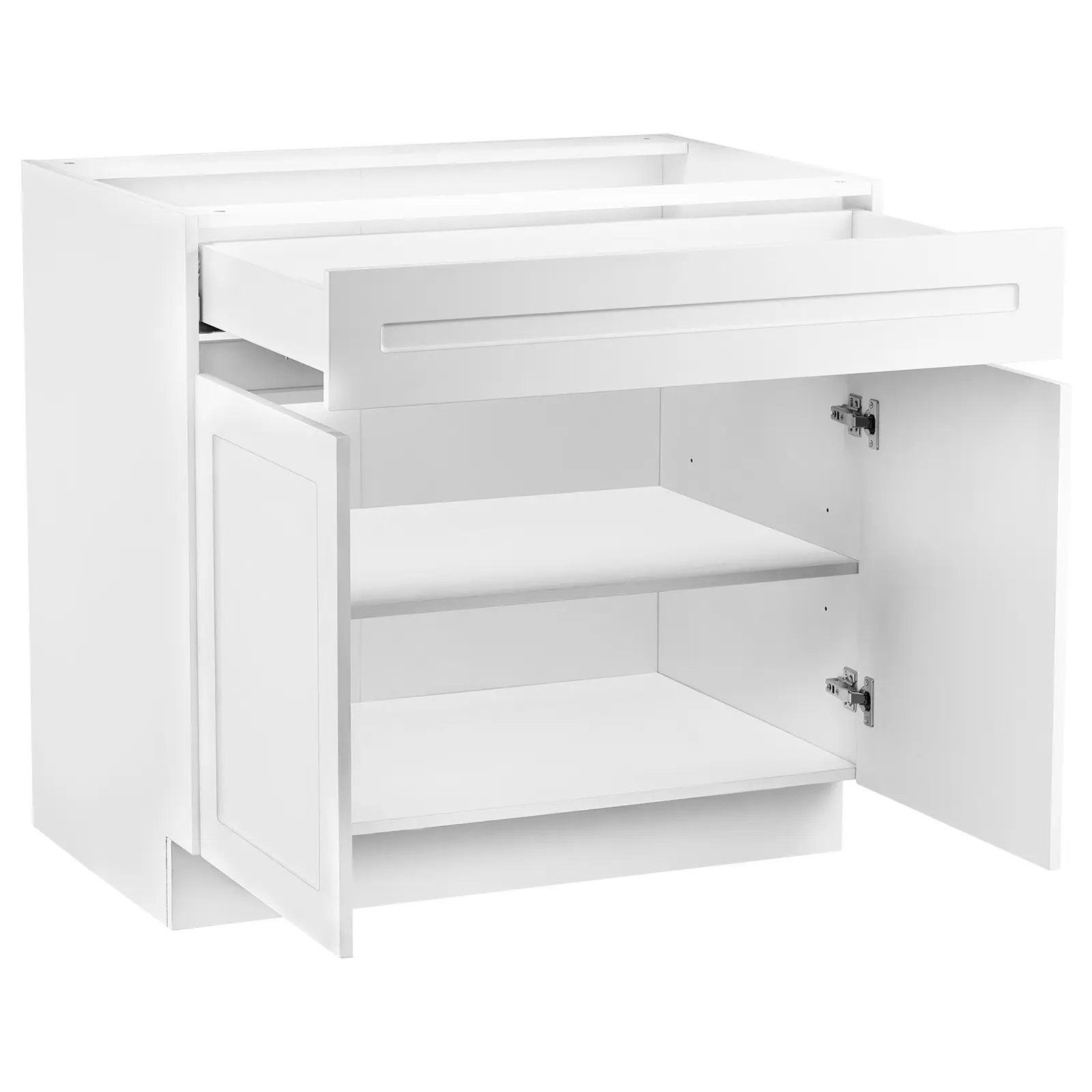 VEVOR White Particle Board Shaker Look Wood Base Cabinet, 30" W x 24" D x 34.5" H, Assembly Required Furniture with Soft-Close Drawer, Corner Protectors, 44 lbs Load Capacity, Adjustable Shelving, for Entryways, Garages, Offices