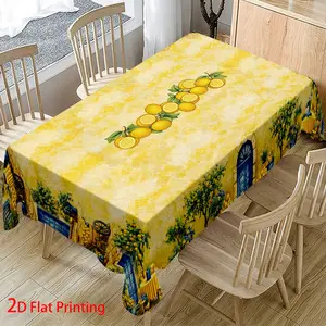 Vintage Lemon Tablecloth, Italian Country Art Design, Polyester Rectangle Tablecloth, Suitable for Kitchen Dining Cafe Party