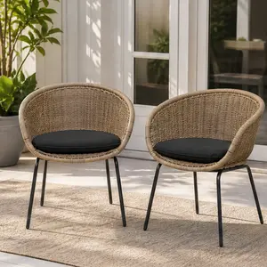 ARCH Outdoor Wicker Rattan Bucket Chair Set of 2 with Cushion Weather-Resistant Patio Garden Dining Chairs Steel Frame Yellow 270 lbs Capacity for Balcony Porch Relaxation, Yellow Color Options, Steel Material, Product Weight: 14.30 lb