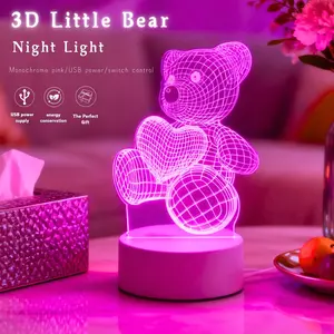 1pc 3D Glow Dreamy Bear LED Night Light, Christmas Decoration Gift, USB Powered Switch Control, Bedside Lamp for Bedroom