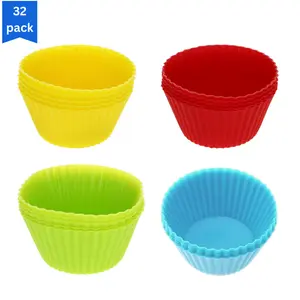 32-Pack Reusable Silicone Muffin Cups – Flexible, Colorful Baking Cupcake Liners for Muffins, Cupcakes, and Candies, Oven-Safe and Nonstick