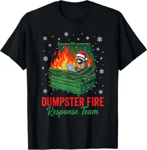 100% Cotton Dumpster Fire Response Team Christmas Raccoon T-Shirt
