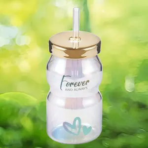 Drinking Glasses with Lids and Glass Straw 2pcs Set, Glass Cups, Iced Coffee Juice Water Glasses, Cute Water Glasses