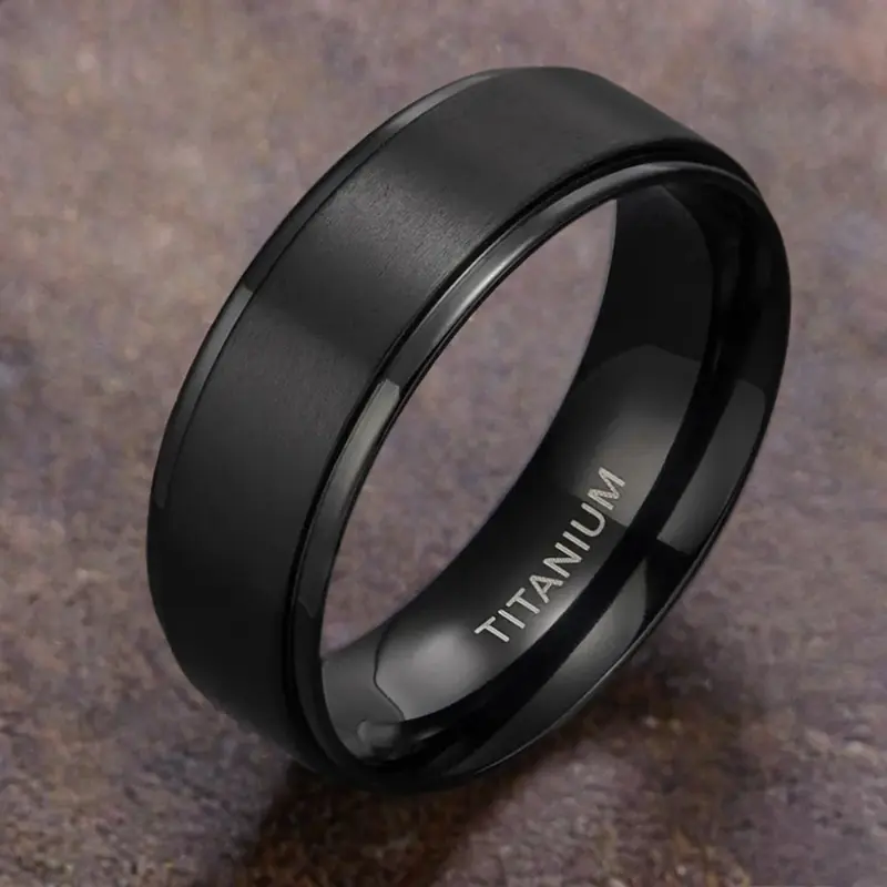 Unisex 8mm Plain Black Titanium Steel Stackable Ring - Scratchproof Daily Wear Fashion Ring, Wedding-Day Tough Band, Ideal Gifts for Boyfriend, Graduation & Wedding Occasions (Unisex Fit)