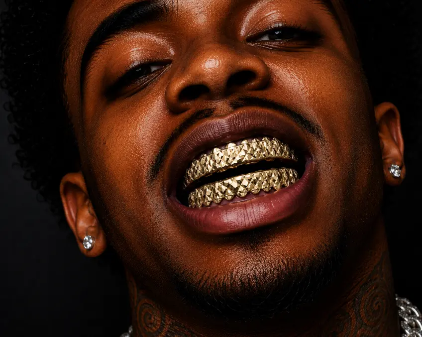 18K Gold Plated Upper & Lower Grillz Set Diamond Cut Series 05