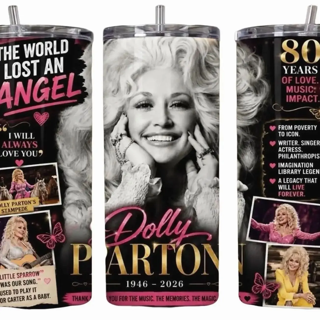Dolly Parton Tumblerr, Country Music Lover Gift, Stainless Steel Cup 20oz 30oz 40oz