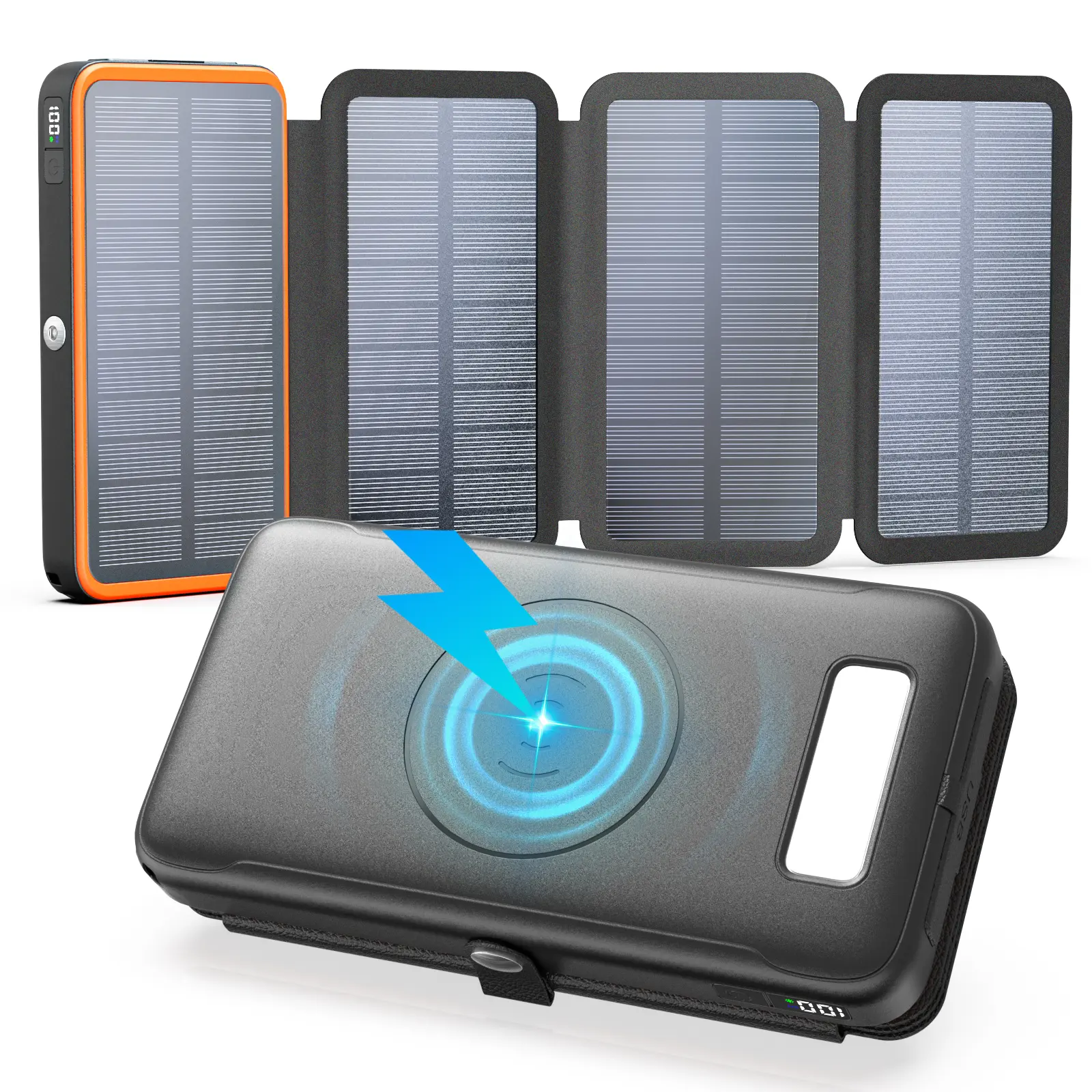 Solar Power Bank - 27000mAh Solar Charger with 4 Solar Panels 4 Outputs 22.5W Fast Charging Power Bank for All Mobile Devices Solar Portable Charger with Flashlights High Capacity Battery