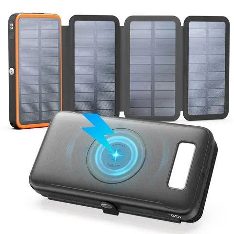 Hiluckey 27000mAh High Capacity Battery Power Bank Charger - 4 Solar Panels, 4 Outputs, 22.5W Fast Charging, Rechargeable Battery Powered Multifunctional Emergency Pack with Flashlight for Smartphones (Back to School, Cells)