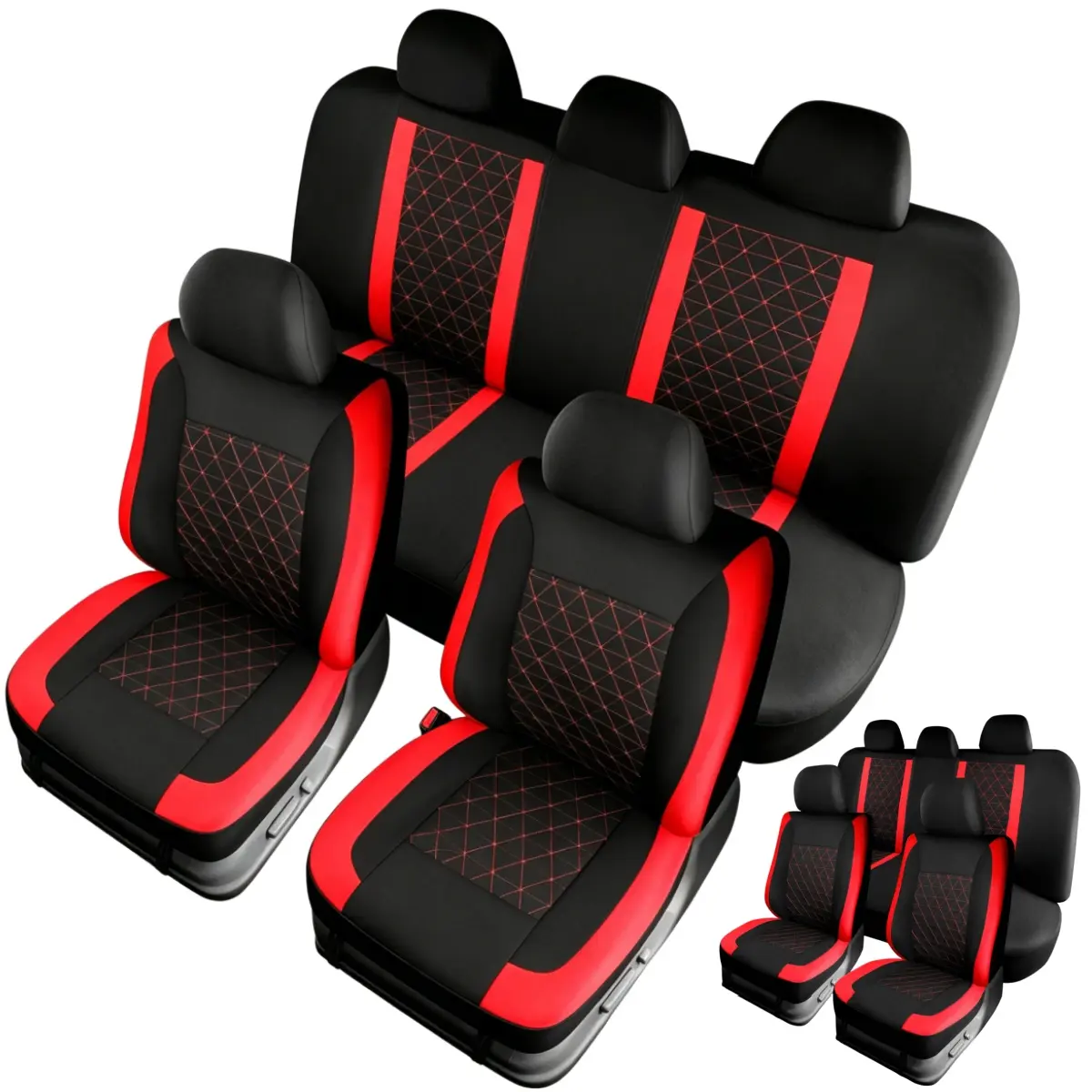 Universal Car 5 Seat Covers Full Set Quilted Diamond Stitching Seat Protectors, Breathable Thick Polyester Fabric Washable Car Auto Interior Seat Cushions Front & Rear Seat Cover Kit Fit Most Sedan SUV Car