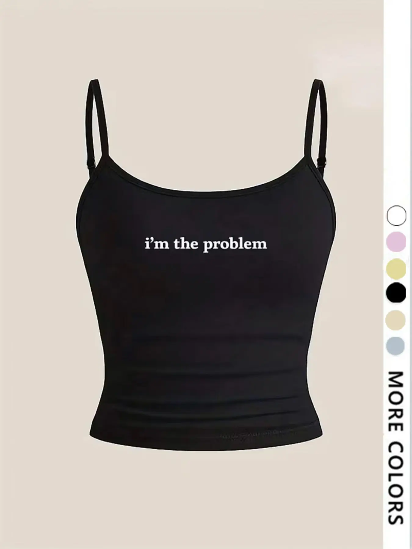 Women's Tight Fit Crop Top, Statement 'i'm the Problem' Letter Print, Sweet & Spicy Spaghetti Strap Sleeveless Design, Casual Graphic Tank Top, Stylish Bodycon Vest, Womenswear, Camisole Tank Top, Crop Tank Tops
