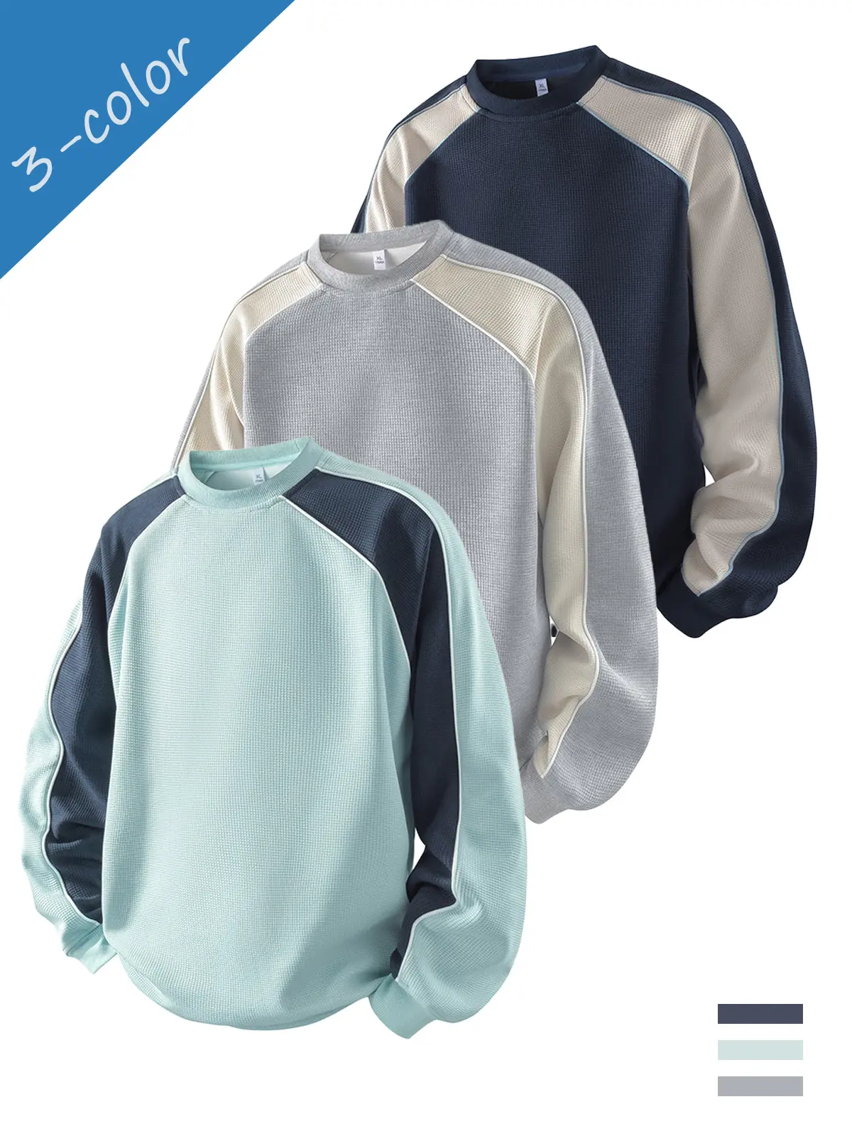 Men’s Color Block Sweatshirt, Loose Fit Crewneck Pullover, Casual Athletic Long Sleeve Top for Fall Winter Outdoor, Streetwear Style & Daily Wear