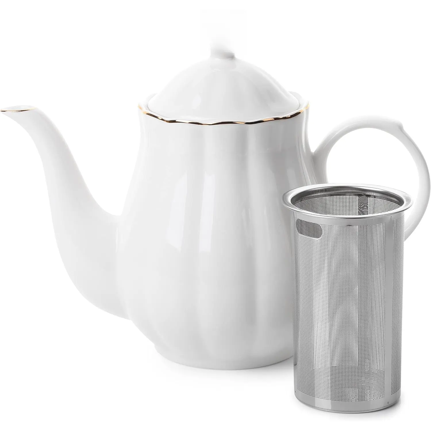 BTT- Porcelin Te Pot with Stinless Steel Infuser, 32 oz, White, Te Pot with Gold Trim, Tepot with Infuser, Porcelin Tepot, Te ing Pot, Tepots for Loose Te