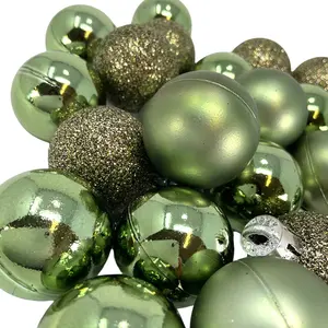 1 Inch Shiny Matte and Glitter Green Plastic Ball Christmas Tree Ornaments 24 Piece