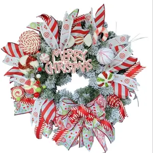 Candy Cane Wreath Peppermint Christmas Whimsical Wreath with Festive Ribbons and Lollipops for Holiday Decor