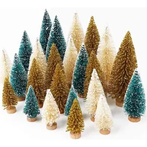 24 count Mini Christmas Trees Bottle Brush Trees with  Base, Christmas Village Trees for Tabletop Christmas Decor Holiday Winter Decorations