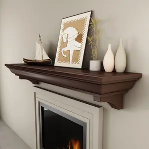 60-inch fireplace mantel shelf, invisible heavy-duty bracket floating mantel for over the fireplace, wall-mounted handcrafted hollow solid wood design, rustic traditional fireplace decor (walnut)