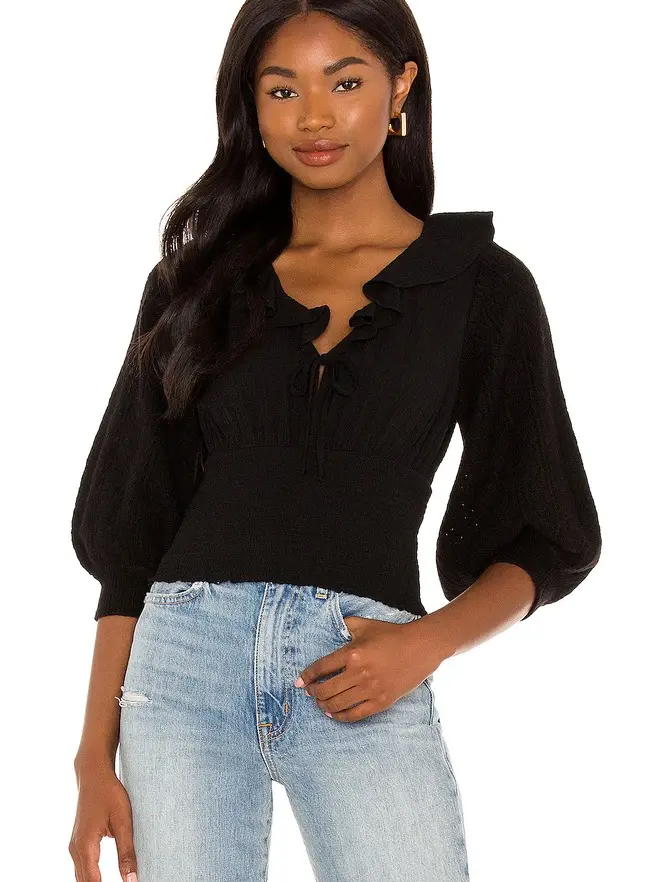 Free People Billie Sweater Top in Black XL Cotton Knit