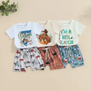 Baby Boys Clothing, Old Navy 2-Piece Summer Outfits Set - Western Print Short-Sleeve T-Shirt, Elastic Shorts, Lapel Design