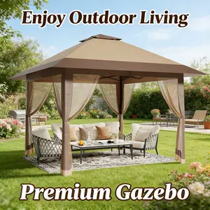 LH-13x13FT Gazebo - Canopy Tent with Mosquito Netting, Beautiful & modern tent, stylish design, great for picnic, photos, travel，Outdoor Pop Up Patio Gazebo, Backyard Tent for Party, Wedding, Outdoor Dining
