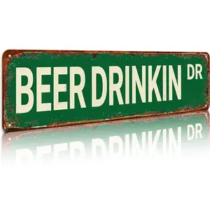 Beer Drinking Road Sign, Vintage Beer Metal Sign, Wall Art Decor for Bar, Kitchen, Pub & Man Cave, Garden Decoration, Yard Sign Gift Bar Signs For Home Bar Rustic Farmhouse Design