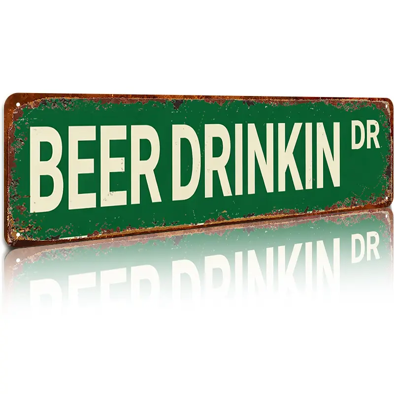Beer Drinking Road Sign, Vintage Beer Metal Sign, Wall Art Decor for Bar, Kitchen, Pub & Man Cave, Garden Decoration, Yard Sign Gift Bar Signs For Home Bar Rustic Farmhouse Design