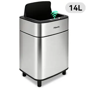 Pukomc Smart Sensor Bin - 3.7Gal Rectangular Space-Saving Bin for Kitchen/Bathroom/Office, Easy Clean, Hands-Free Motion Induction