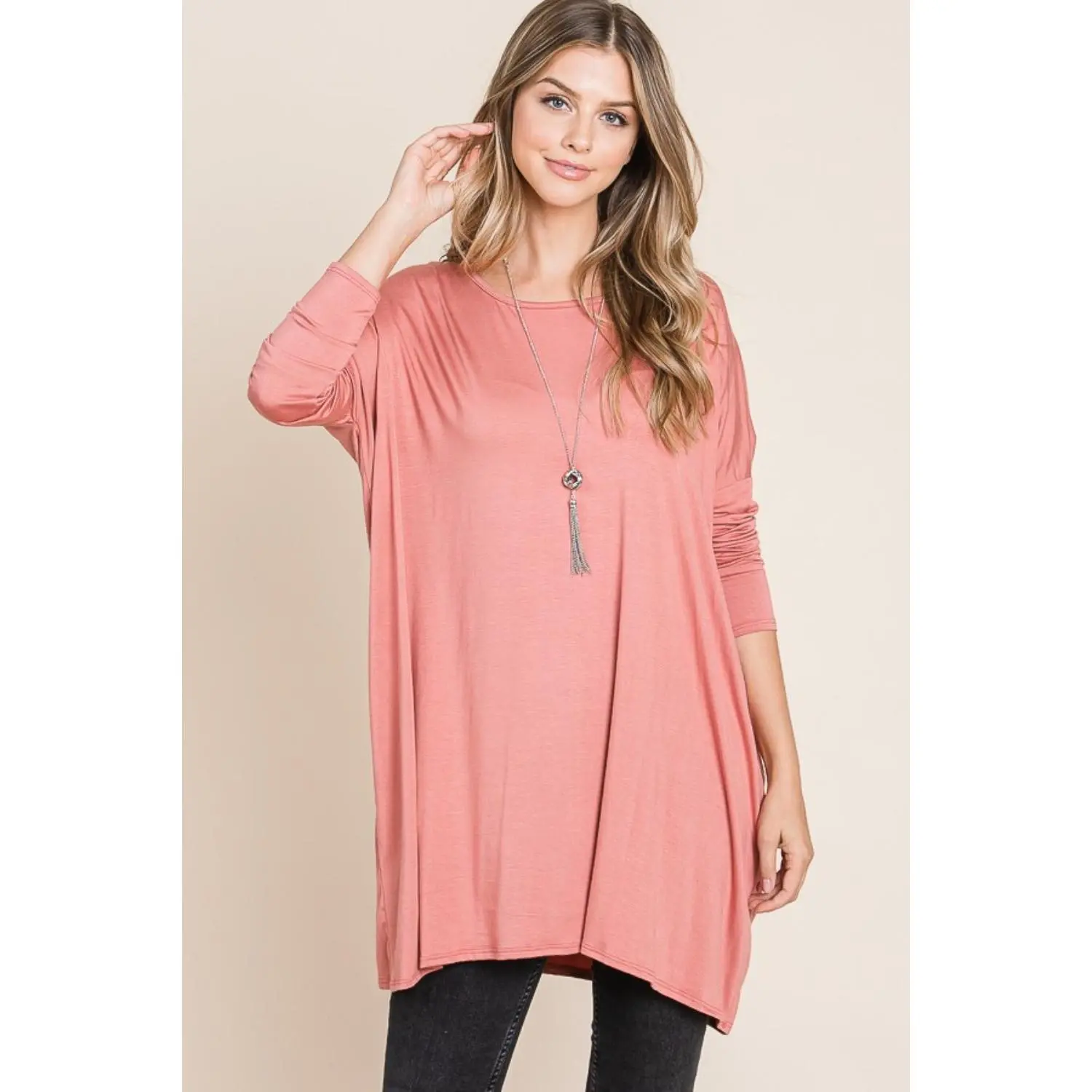 BOMBOM Round Neck Long Sleeve Oversized Top