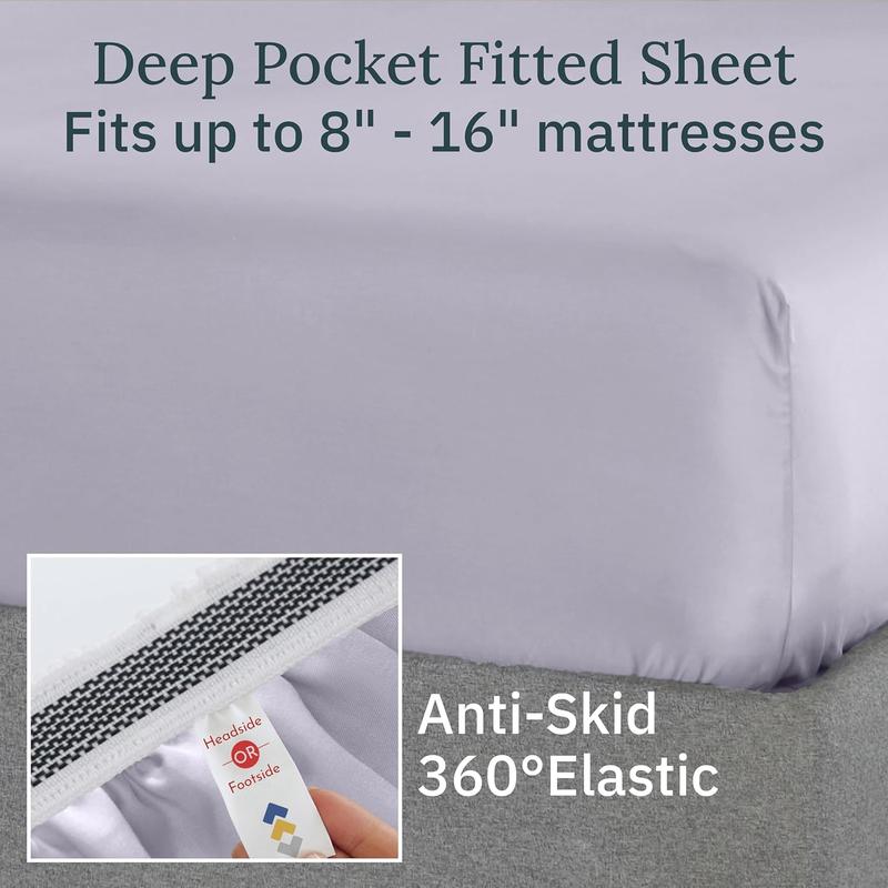 Luxury  Sheet Set - 1000 Thread Count Sateen, Thick and    Sheets  Size, Deep Pockets, Durable Bedding - Lavender Grey