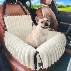 6-in-1 Dog Car Seat for Small/Medium Dogs (Up to 25 lbs) - Multi-Functional Pet Travel Bed with Detachable Washable Cover & Clip-On Safety Leash, Beige