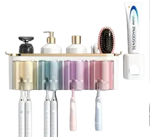 Wall-mounted Automatic Toothpaste Dispenser & Toothbrush Holder with Gargle Cups