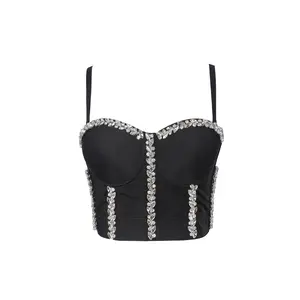 Tank Tops Short  Corset Summer Spring Rave Outfits Woman Clothing Sling High Quality Hand-Stitched Rhinestone Glisten Bra Blusas Black Red Vest Sexy Inner Clothes Fishbone Hot Wedding Party Blind Date Stage Party Shaper Ladies Crop Shirt Tube Top