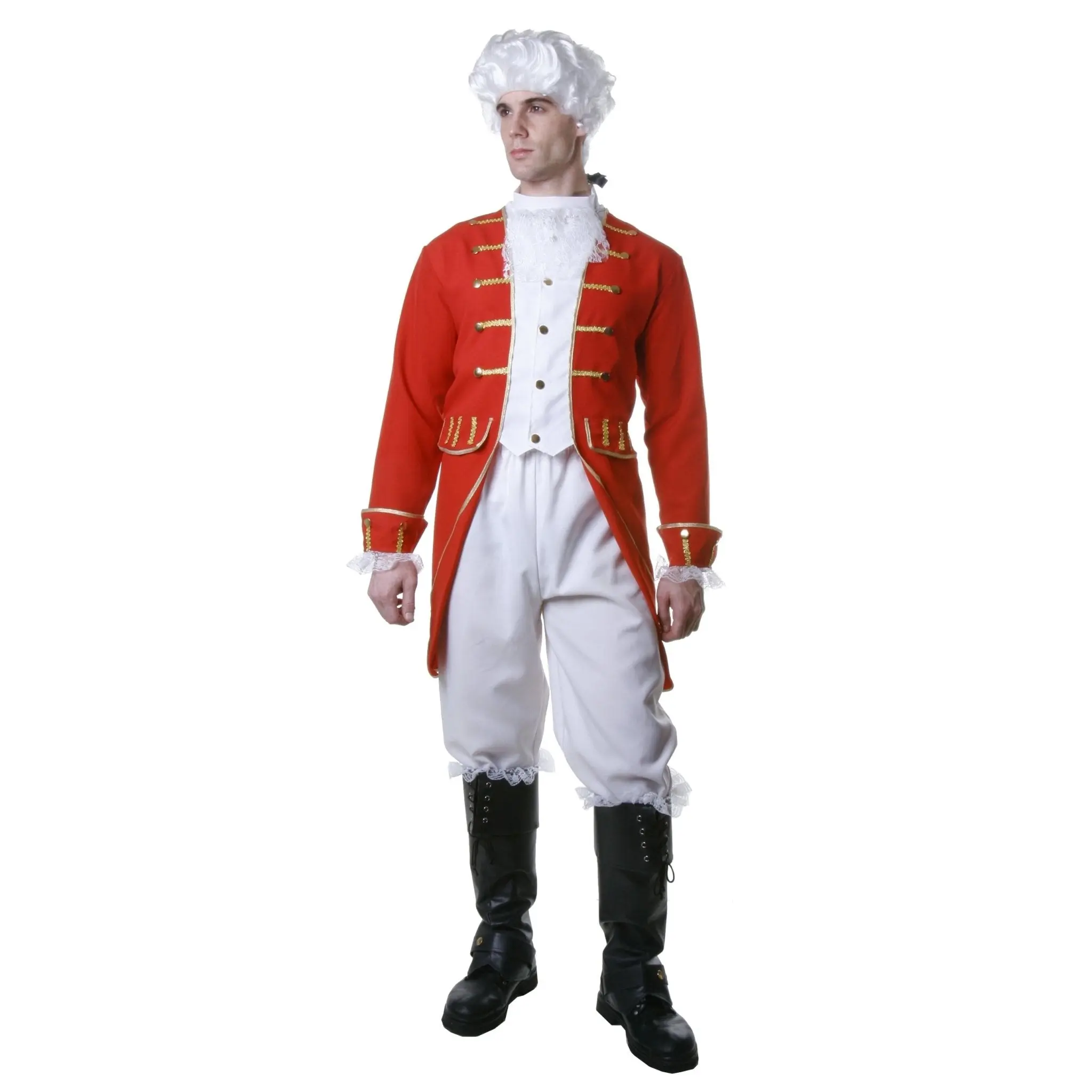 Victorian Costume Dress For Adults - Red Tailcoat with Attached Vest, Pants, Boot Covers & Neck Scarf - Boys Costume For Halloween, Role Play , Pretend Play Fun, Theme Party & Cosplay
