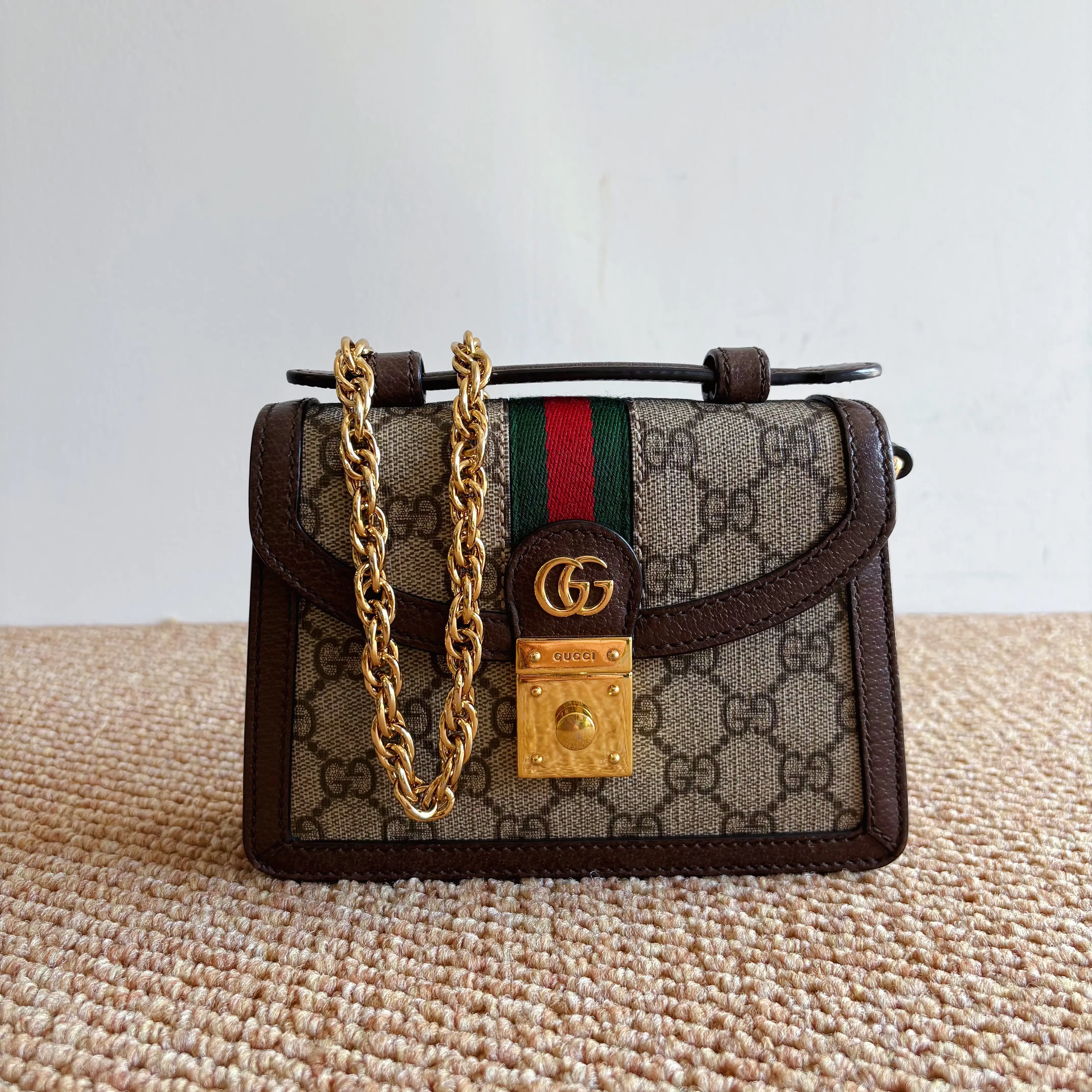 Pre-owned GUCCI Ophidia Mini GG Supreme Web Chain Shoulder Crossbody Bag | Authentic Used Handbag
