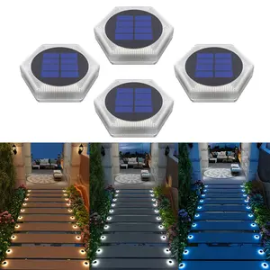 LED Solar Deck Lights, IP68 Waterproof Hexagonal Step Lights, Automatic On/off Stair Lights, Patio Lighting, 16 Hours Runtime, 10 Ton Capacity, Ideal for Outdoor Garden Pathway, Walkway, Driveway, Party Decor, Blue Light, Warm Light (4/6 Pack)