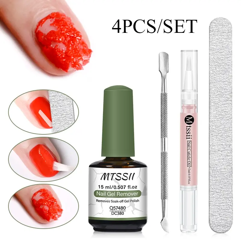 MTSSII 4pcs Professional Nail Art Gel Polish Remover Set, Nail Care, Manicure, Nail Products, Quick UV Gel Removal in 2-3 Minutes, Rapid Gel Remover, Magic Soak-Off Formula Without Soaking or Wrapping Nails, Nail Polish Removers